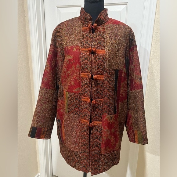 CHICO’S BOHO TAPESTRY PATCHWORK WOOL COAT, 3/4 LENGTH SIZE 1=( M—8) - Picture 1 of 8